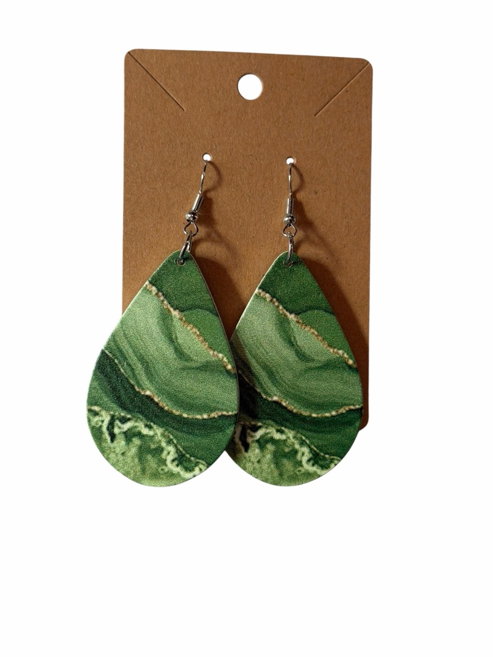 Green Teardrop Women’s Earrings - Stylish Marbled Design